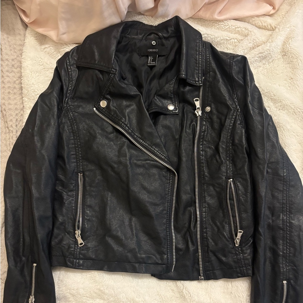Forever 21 Black Leather Jacket with Silver Details